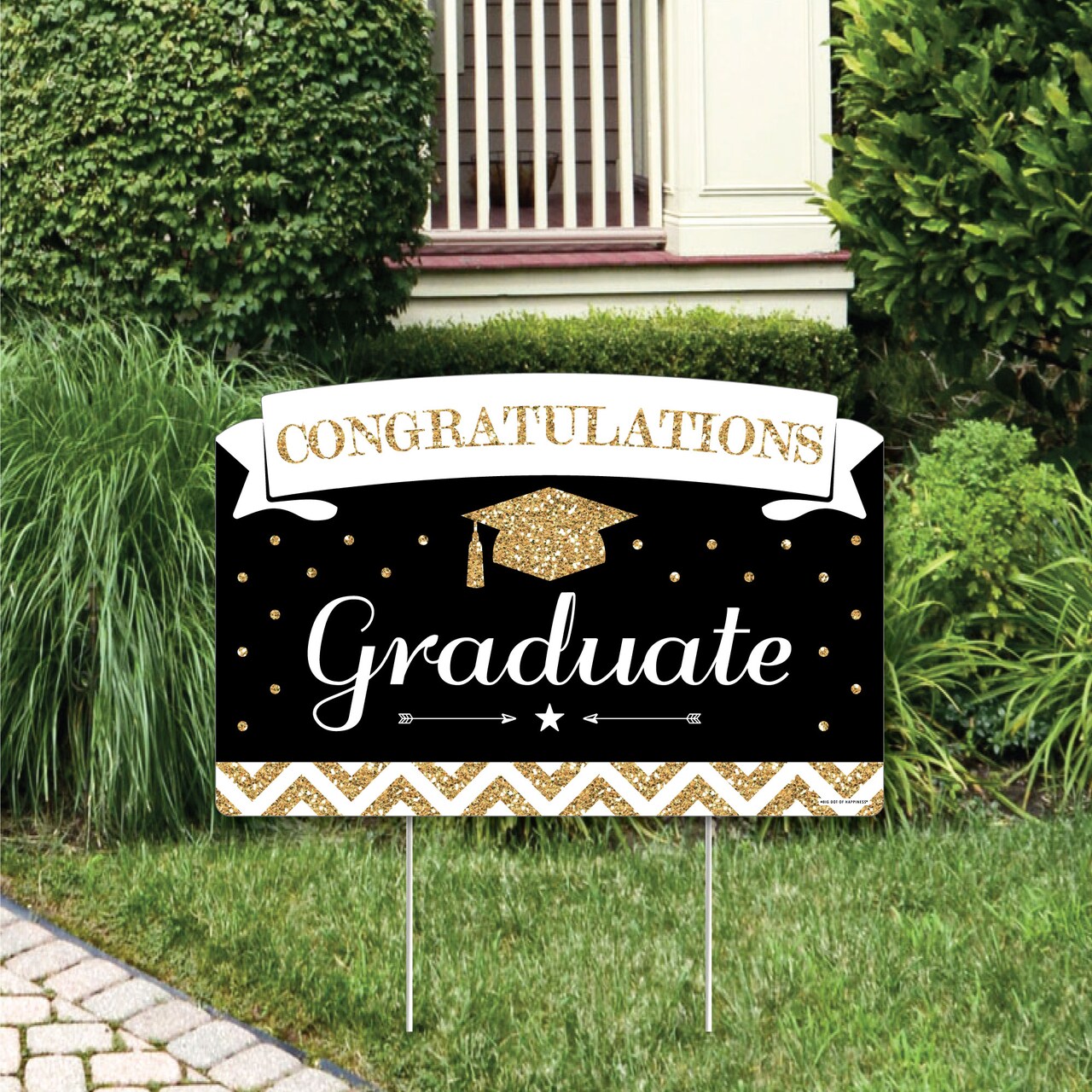 Big Dot of Happiness Gold Graduation Party Yard Sign Lawn Decorations - Congratulations Party Yardy Sign
